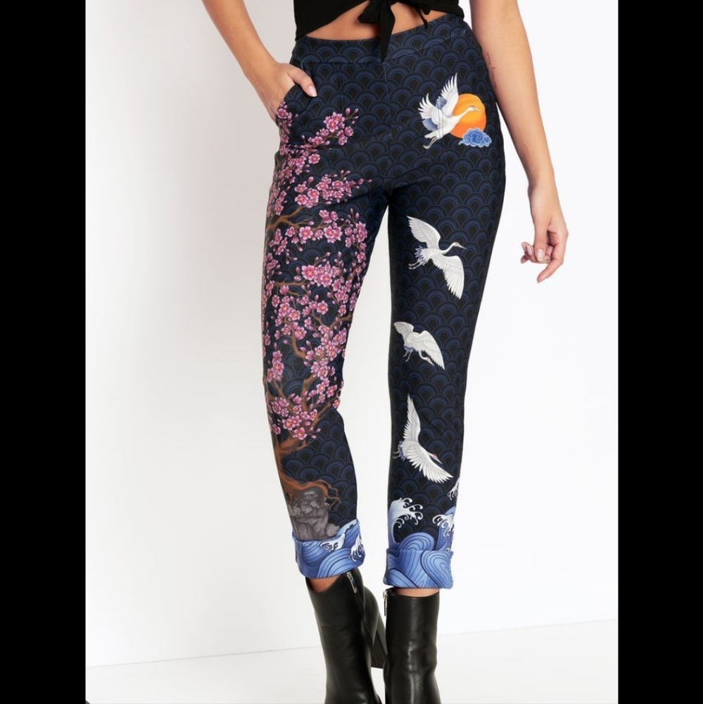 Blackmilk Flight of Tsuru cuffed pants